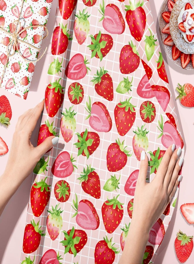 DodelyGz 12 Sheets Strawberry Premium Kraft Wrap Paper,Strawberry Pattern Wrapping Paper for Sweet Fruit Strawberry Birthday Party DIY Gift Packing Crafting Sweet One Strawberry Party Supplies, 20 x 27 Inch - Image 5